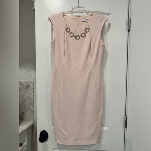 Calvin Klein Light Pink Dress with Gold Necklace Detail- Size 8- New